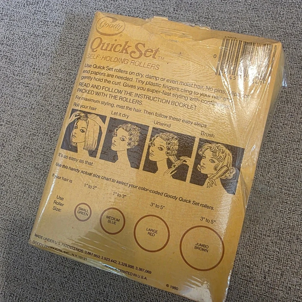Goody Quick Set Self-Holding Hair‎ Rollers Vintage 10 jumbo No Pins No Clips New